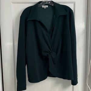 Calvin Klein Dark Green Twist Front long sleeve Blouse